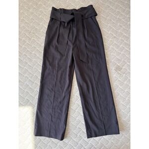 Veronica Beard Pants Womens 4 Blue‎ Wide Leg Linen Wool Blend Belted High Rise